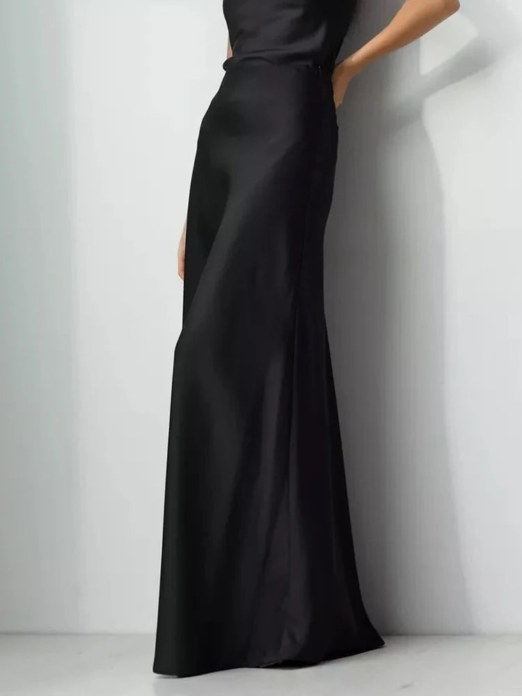 Satin Patch Maxi Skirt