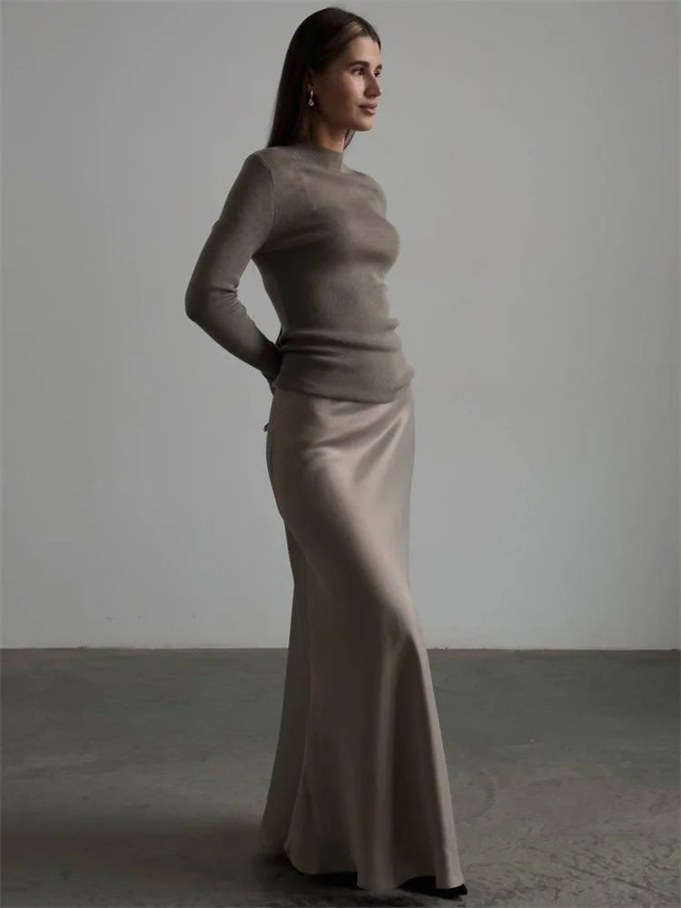 Satin Patch Maxi Skirt